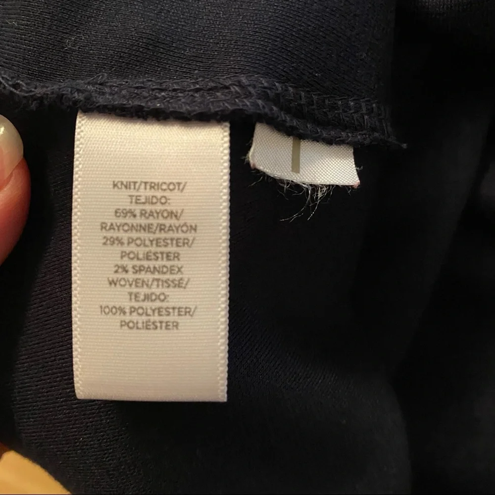 Loft navy dress with puffy sleeves and tie belt XXSP - Picture 5 of 7